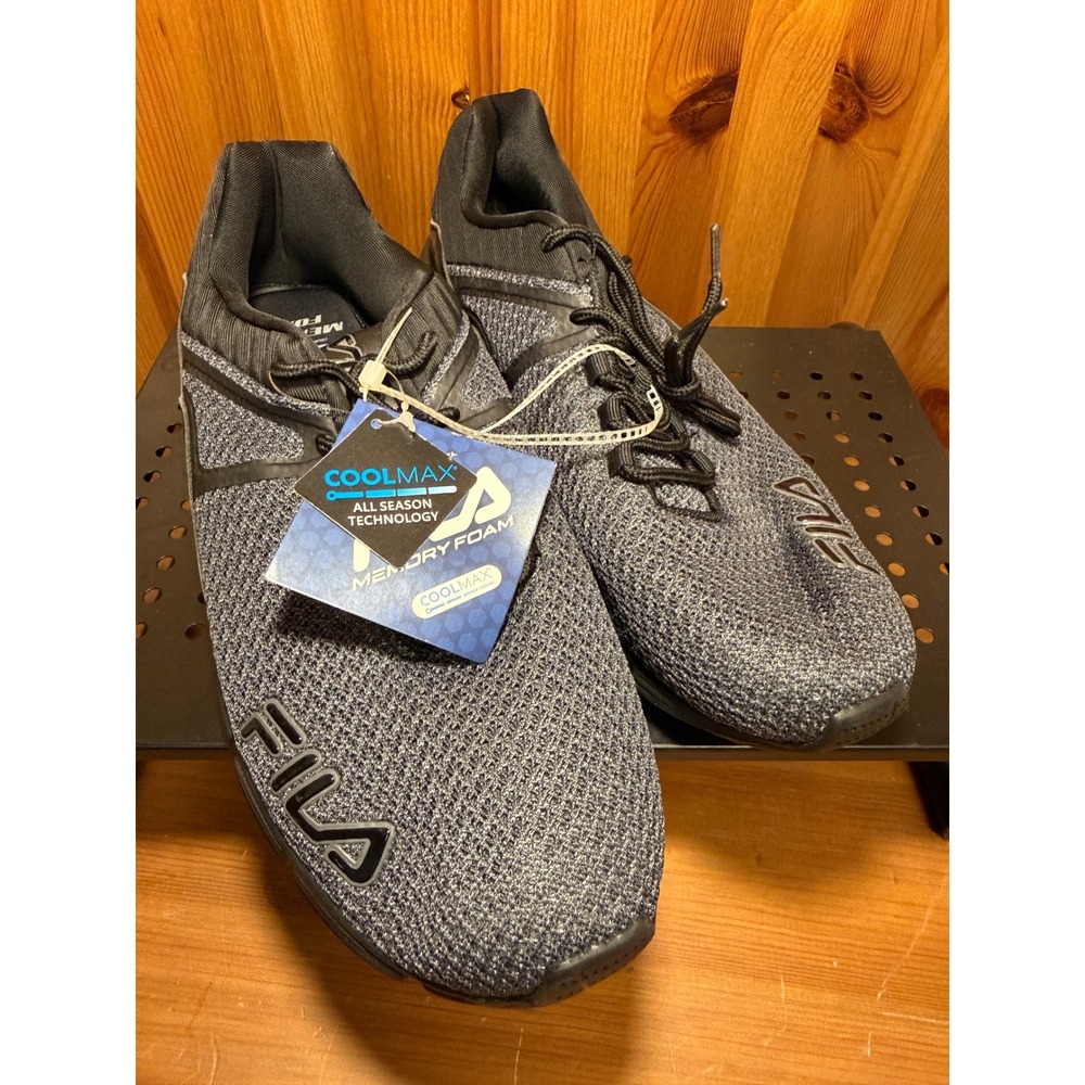 Fila Men's Size 11 Black Gray Memory Foam Coolmax Lace Up Athletic Shoes New